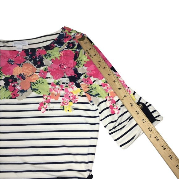 Charter Club Striped Floral Belted Stretch Top Blouse - Women’s PL Petite Large - Picture 5 of 10